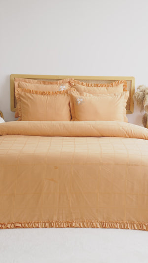 Fiorella Orange Multi-Use 6-Piece Bedspread Set – 100% Cotton Quilt, Sheet & Shams, King Size