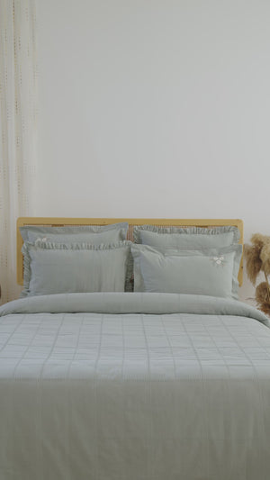 Fiorella Mint Multi-Use 6-Piece Bedspread Set – 100% Cotton Quilt, Sheet & Shams, King Size