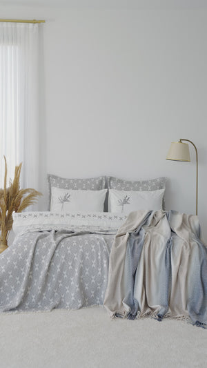 Mode Gray Embroidered 8-Piece Bridal/Quilt Set – Polycotton Duvet Cover, Bedspread & Sheet Set, Queen/King Size