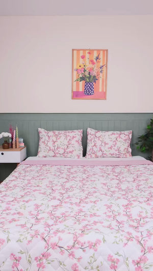 Sakura Polycotton Single Duvet Cover Set – Zipper Closure, 2-Piece, 160x215 cm