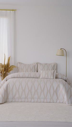 Carina Cappuccino Embroidered 4-Piece Bridal Quilt Set – Polycotton Bedspread, Sheet & Shams, Queen Size