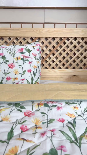 Botanical Polycotton Quilted Throw/Multi-Purpose Bedspread – Double Size, Breathable, Single Piece, 200x200 cm