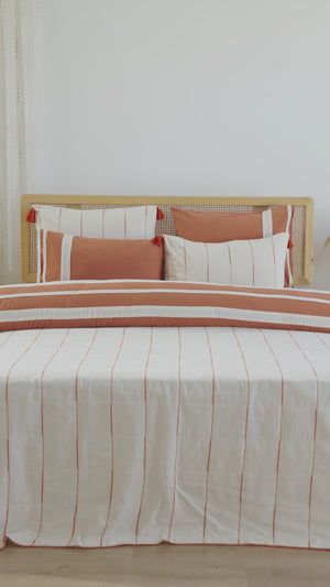 Eva Copper  Embroidered 7-Piece Bridal/Quilt Set – 100% Cotton Duvet Cover, Bedspread & Sheet Set, King Size