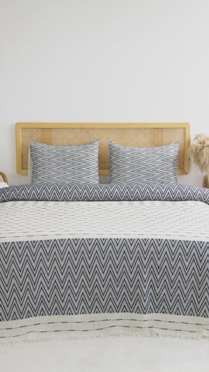 Milena Navy Blue Double Bedspread Set – 3-Piece Sleep & Dowry Set – 100% Cotton