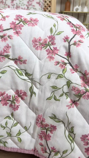 Sakura Quilted Single Size Cotton Bedspread & Blanket