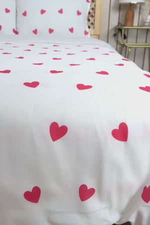 Red Heart Polycotton Single Duvet Cover Set – Zipper Closure, 2-Piece, 160x215 cm