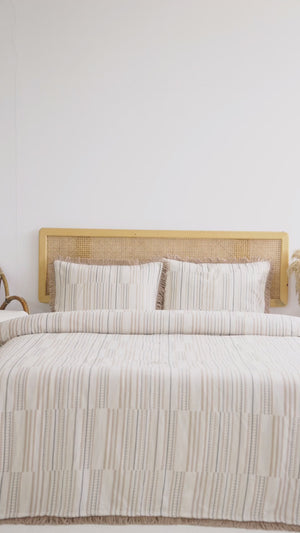 Lia Beige Double Bed Tasselled Bedspread Set 3 Pieces Sleep & Dowry Set