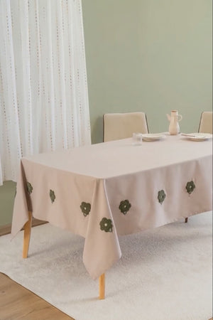 Florita Cappuccino Punch Embroidered Tablecloth – Stain-Proof, Easy-Care, 160x220 cm