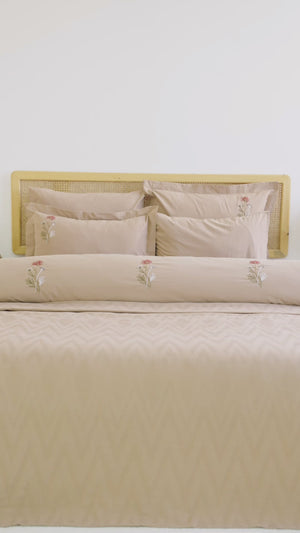 Noris Camel Embroidered 7-Piece Bridal/Quilt Set – 100% Cotton Duvet Cover, Bedspread & Sheet Set, King Size