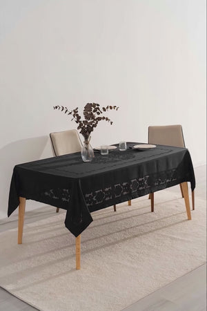 Jumbo Black Jacquard Tablecloth – Liquid Repellent, Stain Resistant, 100% Polyester, 160x220 cm