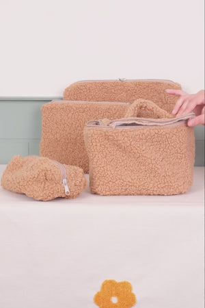 Cinnamon Teddy 4-Piece Makeup & Accessory Bag Set