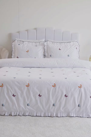 Butterfly 100% Cotton Embroidered Duvet Cover Set, 6-Piece Double Size Bedding – Breathable Fabric, 200x220 cm