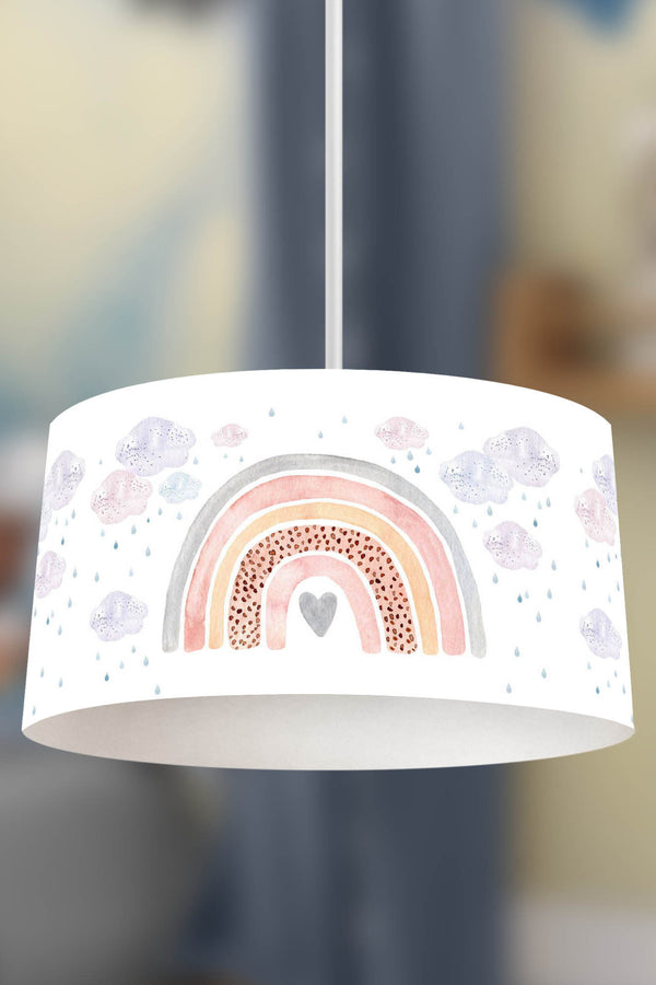 Heart Rainbow Themed Children's Room Pendant Lamp - 30cm Decorative Hanging Light with Adjustable Cable - Non-Toxic Water-Based Print