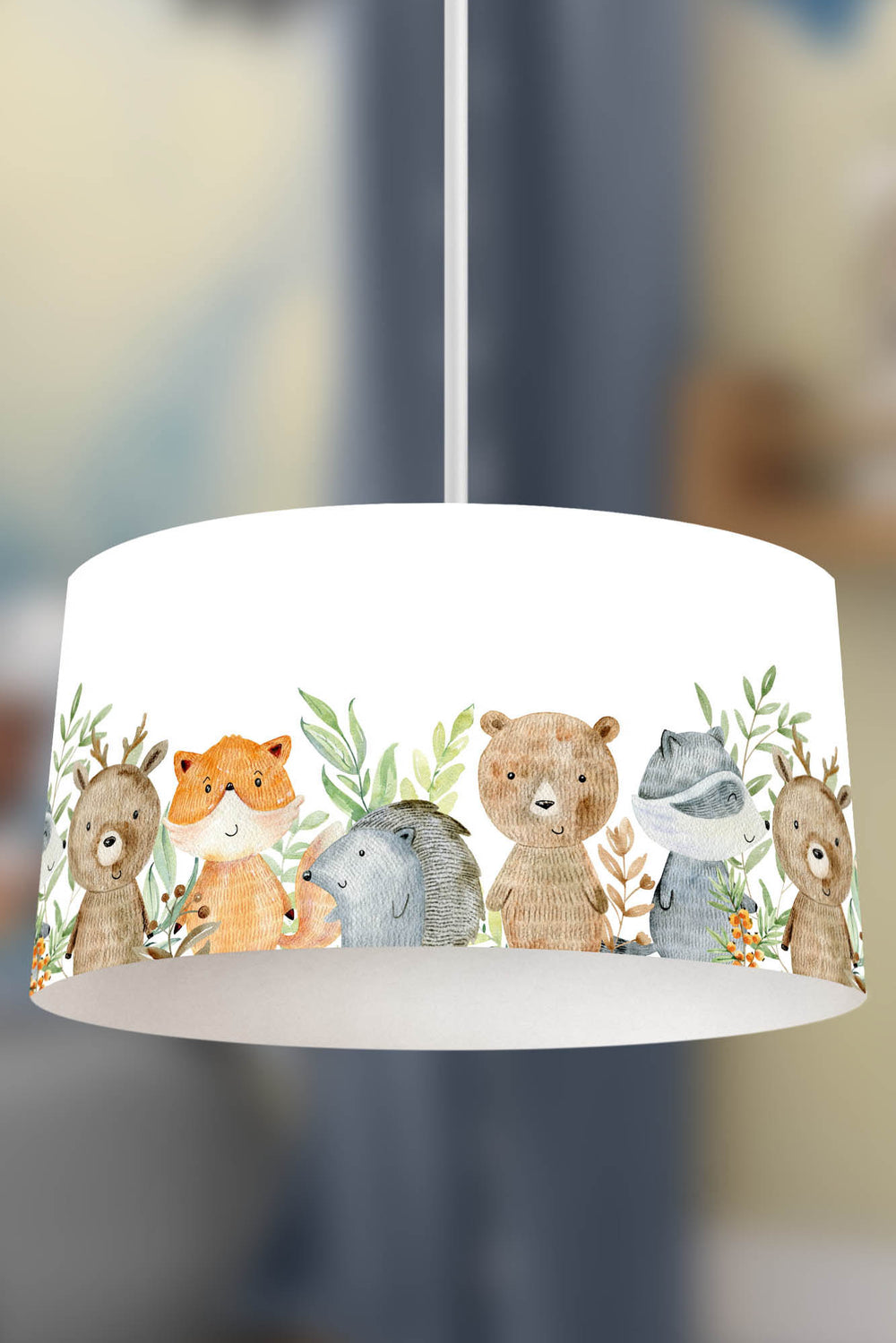 Watercolor Animals Themed Children's Room Pendant Lamp - 30cm Decorative Hanging Light with Adjustable Cable - Non-Toxic Water-Based Print