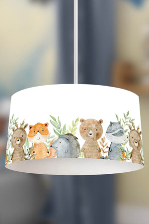Watercolor Animals Themed Children's Room Pendant Lamp - 30cm Decorative Hanging Light with Adjustable Cable - Non-Toxic Water-Based Print