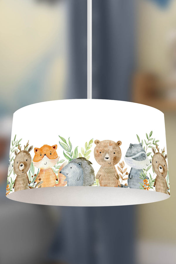 Watercolor Animals Themed Children's Room Pendant Lamp - 30cm Decorative Hanging Light with Adjustable Cable - Non-Toxic Water-Based Print
