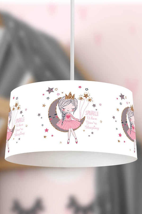 Moon Girl Themed Children's Room Pendant Lamp - 30cm Decorative Hanging Light with Adjustable Cable - Non-Toxic Water-Based Print