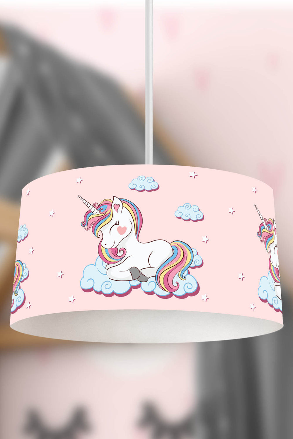 Unicorn in the Cloud Themed Children's Room Pendant Lamp - 30cm Decorative Hanging Light with Adjustable Cable - Non-Toxic Water-Based Print