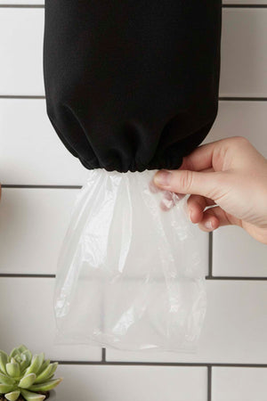 Black Sunflower Pattern Fabric Plastic Bag Organizer