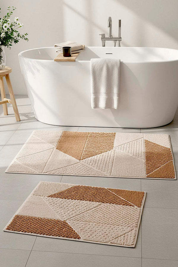 Terra Geometric 2-Piece Bathroom Toilet Mat Set