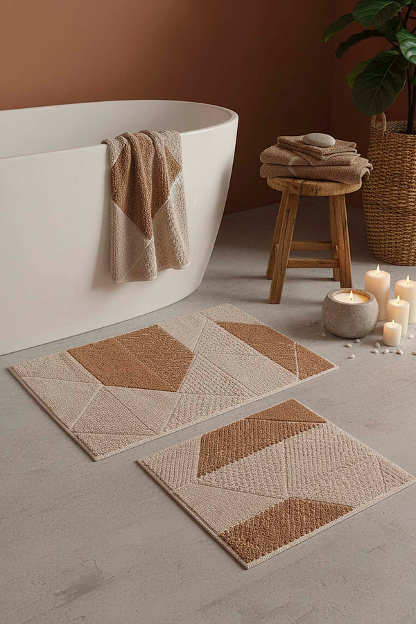 Terra Geometric 2-Piece Bathroom Toilet Mat Set