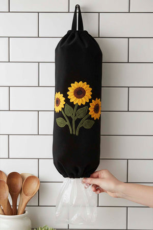 Black Sunflower Pattern Fabric Plastic Bag Organizer