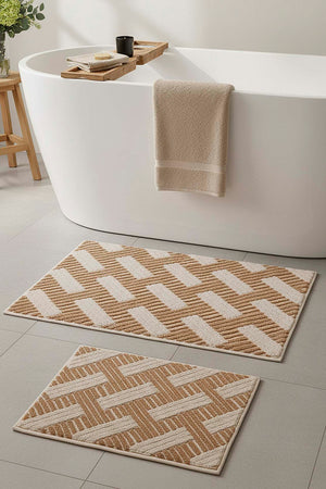 Striped Rustic 2-Piece Bathroom Toilet Mat Set