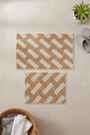 Striped Rustic 2-Piece Bathroom Toilet Mat Set