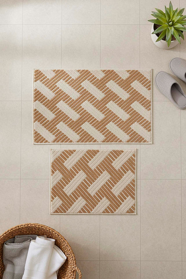 Striped Rustic 2-Piece Bathroom Toilet Mat Set