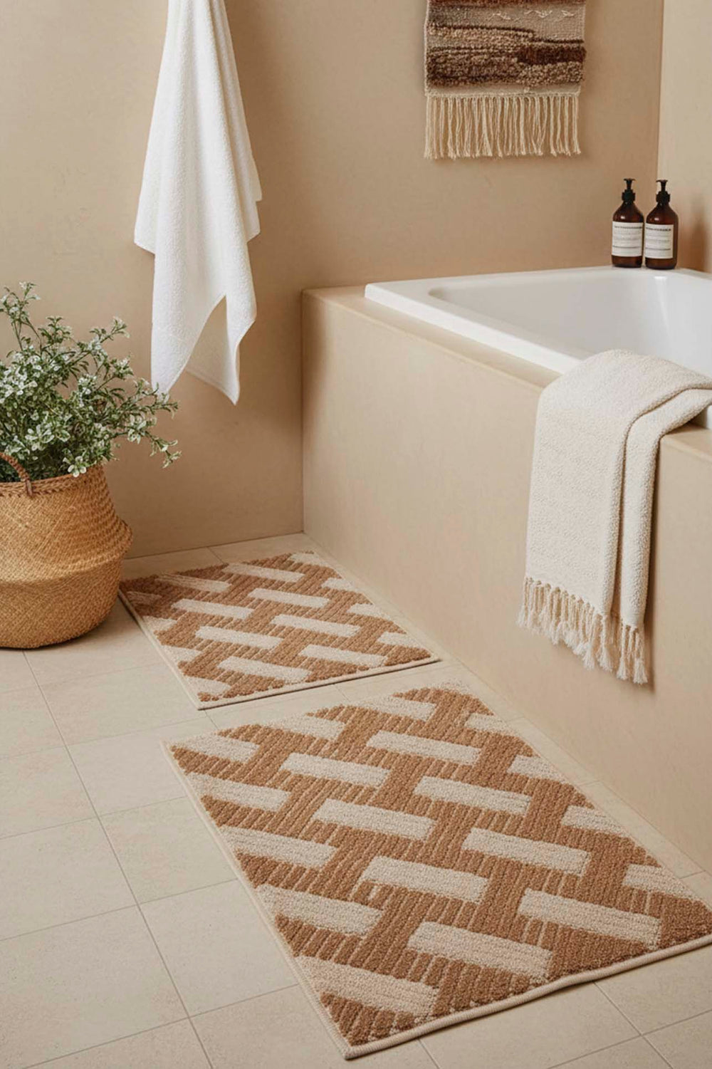 Striped Rustic 2-Piece Bathroom Toilet Mat Set
