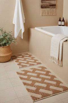 Striped Rustic 2-Piece Bathroom Toilet Mat Set