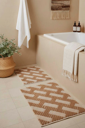 Striped Rustic 2-Piece Bathroom Toilet Mat Set