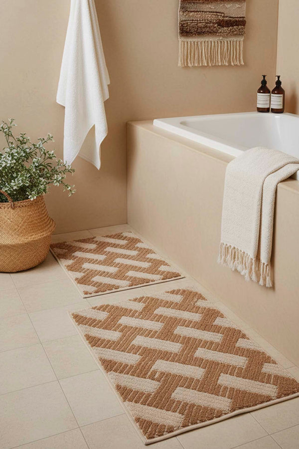 Striped Rustic 2-Piece Bathroom Toilet Mat Set