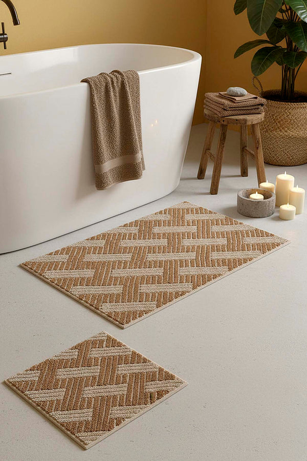 Striped Rustic 2-Piece Bathroom Toilet Mat Set