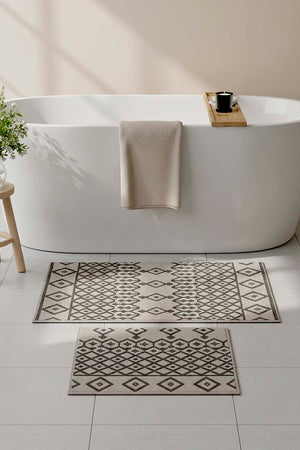 Grey Ethnic Pattern 2-Piece Bathroom Toilet Mat Set