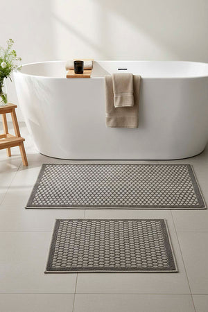 Honeycomb Pattern 2-Piece Bathroom Toilet Mat Set