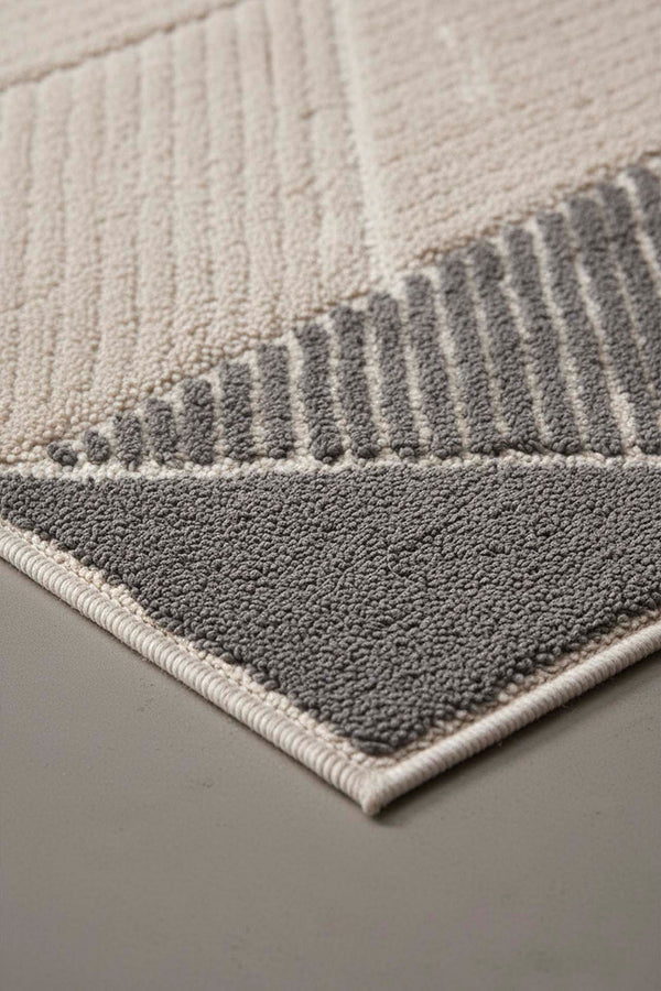 Soft Grey Geometric Pattern 2-Piece Bathroom Toilet Mat Set