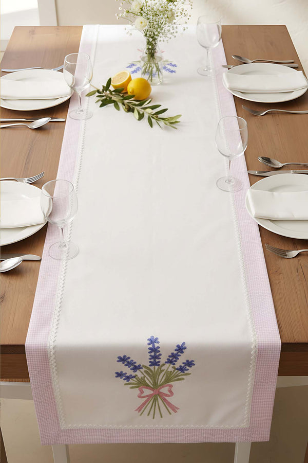 Lavender Embroidered Buldan Fabric Runner 50x130 cm