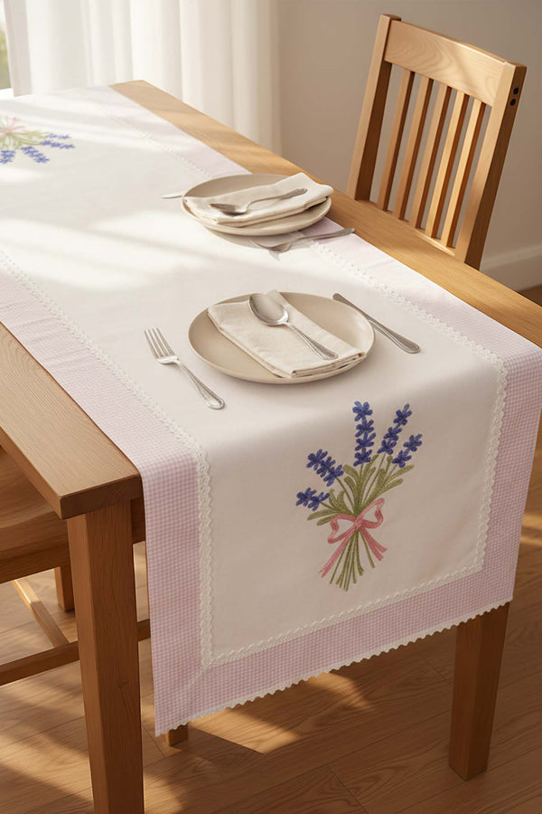 Lavender Embroidered Buldan Fabric Runner 50x130 cm