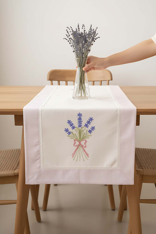 Lavender Embroidered Buldan Fabric Runner 50x130 cm