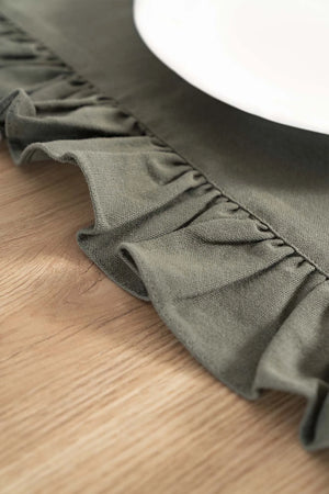 Ruffle Khaki Ruffled 100% Cotton Raw Linen Runner – 50x130 cm