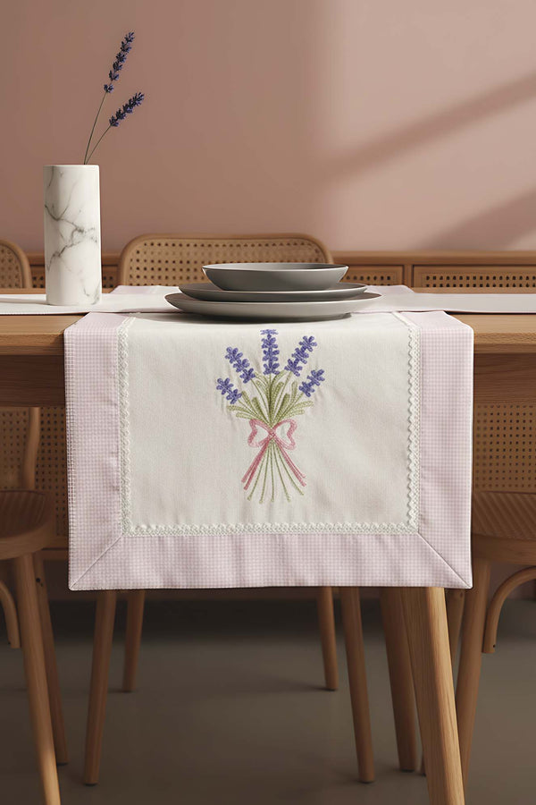 Lavender Embroidered Buldan Fabric Runner 50x130 cm