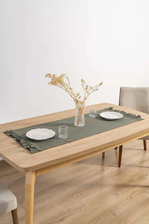 Ruffle Khaki Ruffled 100% Cotton Raw Linen Runner – 50x130 cm