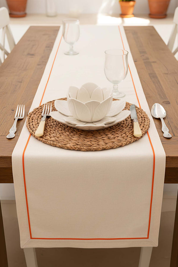 Cream Runner with Orange Trim, 50x130 cm