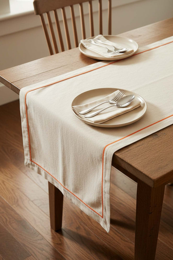 Cream Runner with Orange Trim, 50x130 cm