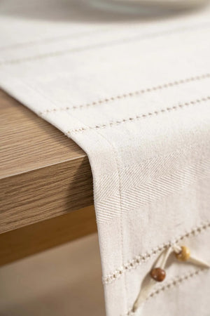 Ruffle Beaded & Fringed 100% Cotton Raw Linen Runner – 50x130 cm