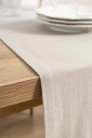 Ruffle Beige Ruffled 100% Cotton Raw Linen Runner – 50x130 cm