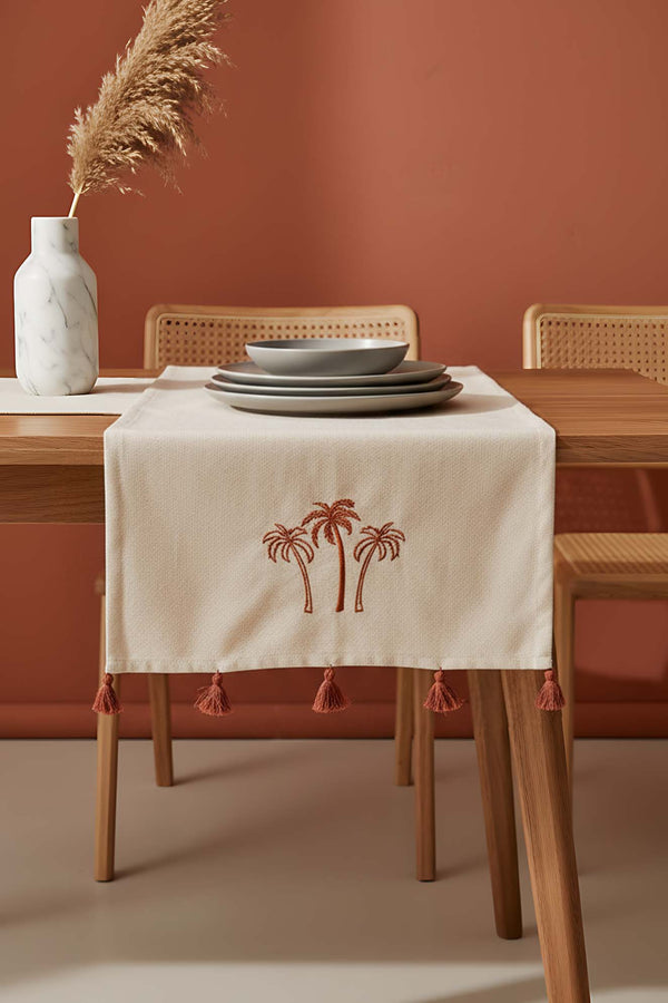 Palm Tree Embroidered Buldan Fabric Runner Rug 50x130 cm