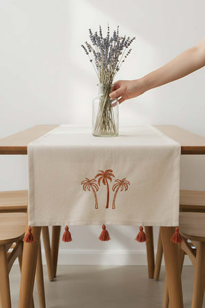 Palm Tree Embroidered Buldan Fabric Runner Rug 50x130 cm