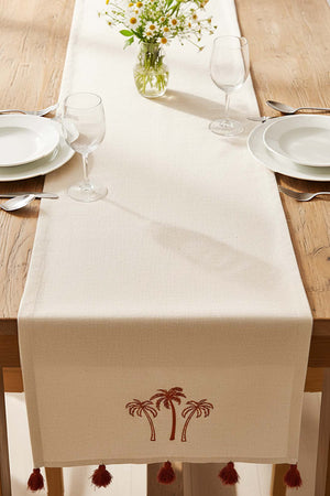 Palm Tree Embroidered Buldan Fabric Runner Rug 50x130 cm